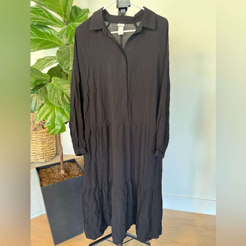 H&M Black Long Sleeve Tiered Shirt Dress Size XL